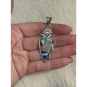 Zuni Sterling Silver Linette Laiwakete Turquoise Coral Opal Kachina Pendant LL